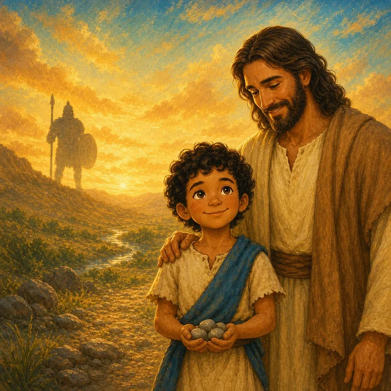Child facing a challenge courageously beside Jesus